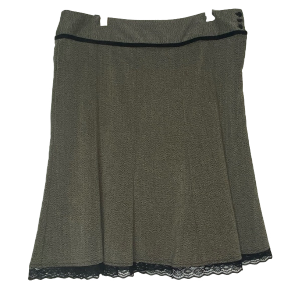 Grey & Black Tweed Skirt - velvet and lace details - knee length, swing skirt